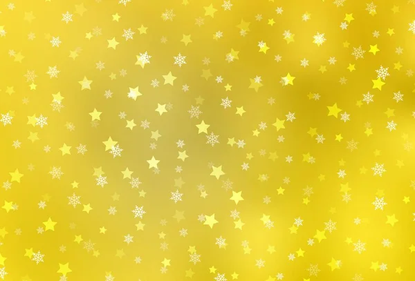 Light Yellow Vector Background Xmas Snowflakes Stars Glitter Abstract Illustration — стоковый вектор