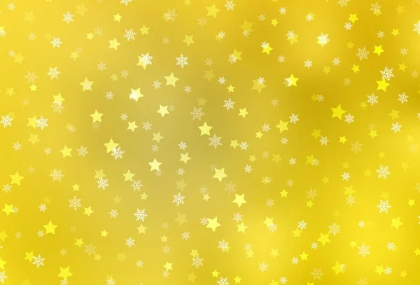 Luz Fundo Vetor Amarelo Com Flocos Neve Xmas Estrelas Glitter —  Vetores de Stock