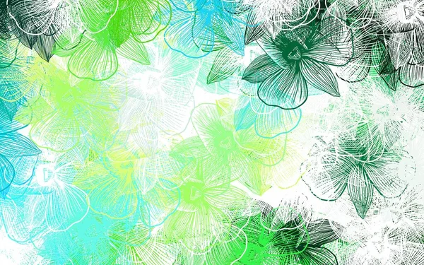 Light Blue Green Vector Doodle Texture Flowers Colorful Illustration Doodle — Vetor de Stock