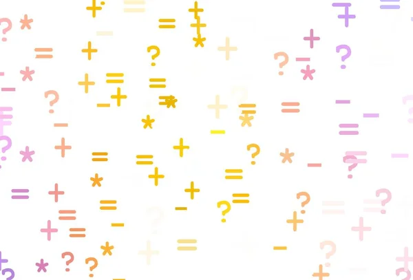 Light Pink Yellow Vector Texture Mathematic Symbols Colored Mathematic Signs — стоковый вектор