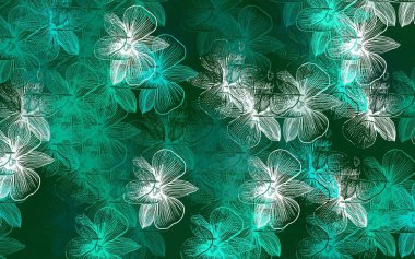 Açık yeşil, çiçekli zarif bir arka plan. Beyaz arka planda doğal bir çiçek. Web ve broşürler için elle boyanmış tasarım.