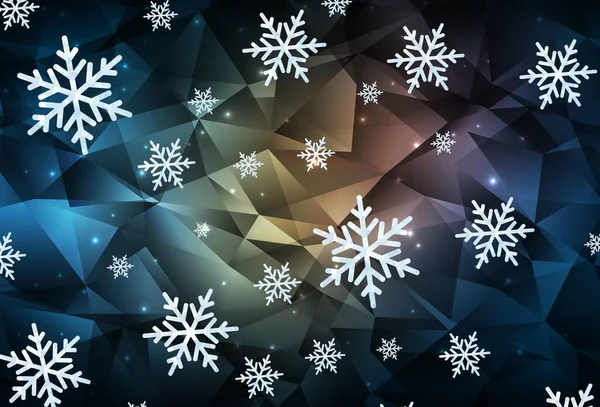 Azul Oscuro Textura Vectorial Amarilla Con Copos Nieve Colores Estrellas — Vector de stock