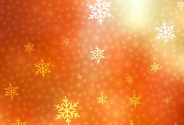 Açık Kırmızı, Yeni Yıl tarzında sarı vektör düzeni. Yeni yıl baloları ve karlı renkli çizimler. Bir üniversite posteri için en iyi tasarım, afiş.