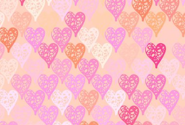 Açık Pembe, kalpleri olan sarı vektör arkaplan. Soyut şablondaki kalplerle parlayan illüstrasyon. Sevgililer Günü kartpostalları için şablon.