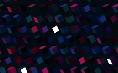 Koyu mavi, kırmızı vektör arka planı çokgen biçiminde. Renkli dikdörtgenleri olan bir resim. Şablon bir arkaplan olarak kullanılabilir.