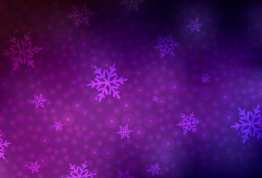 Koyu pembe vektör arkaplanı tatil tarzında. Renkli kar taneleri ve Noel baloları olan bir resim. Harfler ve tipografi için şablon.