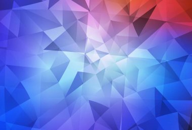 Açık mavi, kırmızı vektör soyut mozaik desen. Gradyanı olan zarif parlak çokgen çizimi. Dizaynınız için üçgen desen.