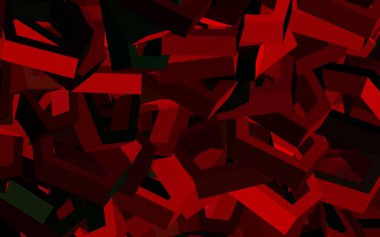 Koyu yeşil, altıgen şeklinde kırmızı vektör şablonu. Altıgen tarzda ışıldayan soyut çizimler. Reklamlar, broşürler için desen.