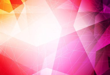 Açık Pembe, sarı vektör arkaplanı ve çokgen tarzı. Renkli üçgenlerin olduğu bir resim. Duvar kağıtları için zarif tasarım.