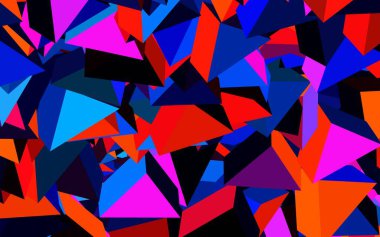 Koyu mavi, kırmızı vektör şablonu, kristaller, üçgenler. Üçgen şekilli ışıltılı soyut çizimler. İşiniz için en iyi akıllı tasarım.