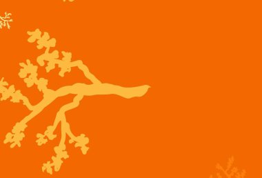 Açık Turuncu vektör arkaplanı sakura ile karalıyor. Yaprakları ve dalları olan parlak renkli çizimler. Cep telefonlarının geçmişleri için şablon.