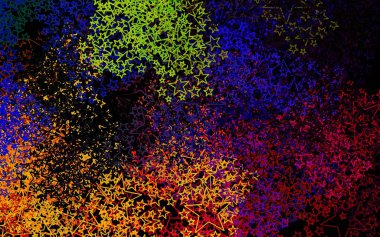 Koyu renkli, güzel yıldızlı vektör dokusu. Renkli yıldızlı soyut çizimler. Kozmik arkaplanlar için şablon.