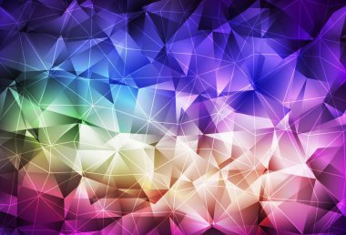 Çokgen biçimli çok renkli vektör arkaplanı. Üçgen şekilli ışıltılı soyut çizimler. İniş sayfası için modern şablon.