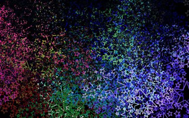 Yılbaşı yıldızlı koyu renkli vektör deseni. Yıldızlı modern geometrik soyut çizim. Kozmik arkaplanlar için şablon.