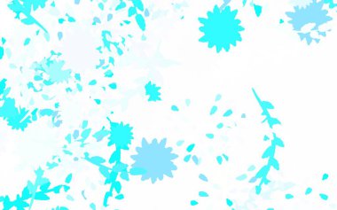 Çiçekli, güllü, doğal arkaplan mavisi ışık vektörü. Çiçeklerle karalama tarzında renkli çizimler. Tasarımınız için yeni şablon.