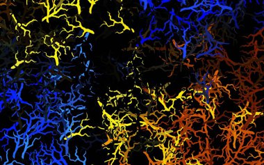 Koyu mavi, sarı vektör, dalları ve yaprakları olan zarif şablon. Yaprakları ve dalları olan zarif, parlak bir illüstrasyon. İşiniz için yeni tasarım.