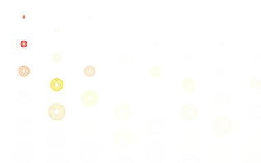 Açık Kırmızı, noktalı sarı vektör arkaplan. Parlak renkli soyut çemberlerin olduğu bir resim. Güzel web siteleri için desen.
