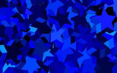 Gökyüzü yıldızlı koyu mavi vektör şablonu. Soyut şablondaki yıldızlarla dekoratif parlak illüstrasyon. Kozmik arkaplanlar için şablon.