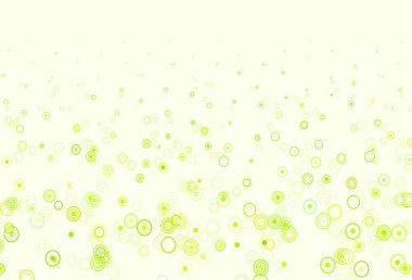 Açık yeşil, noktalı sarı vektör arkaplan. Doğa tarzında bulanık halkaları olan güzel renkli çizimler. Fütürist reklamlar ve kitapçıklar için şablon.