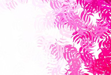 Açık pembe vektör arkaplanı yapraklarla karalıyor. Doğal yaprağı olan zarif, parlak bir illüstrasyon. Duvar kağıdı tasarımınız için yeni bir doku.