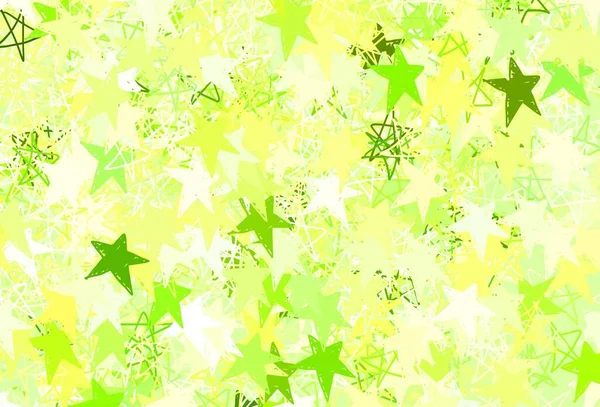 Светло Зеленый Желтый Векторный Отскок Маленькими Большими Звездами Звёзды Размытом — стоковый вектор