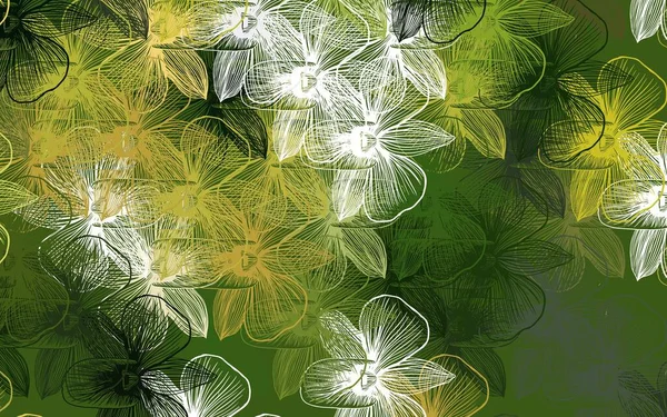 Hellgrüner Gelber Vektor Doodle Hintergrund Mit Blumen Glitzernde Abstrakte Illustration — Stockvektor