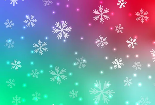 Verde Claro Patrón Vector Rojo Con Copos Nieve Navidad Estrellas — Archivo Imágenes Vectoriales