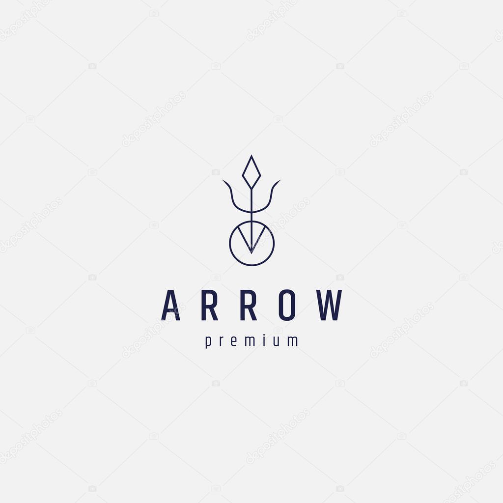 Shield trident line logo icon design template