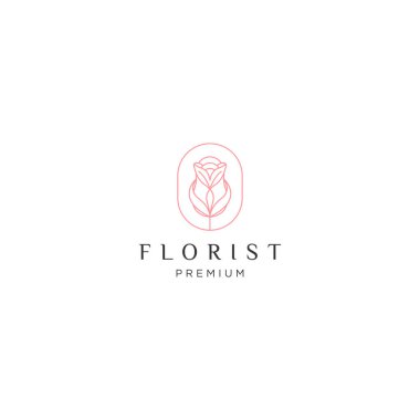 Gül çiçeği çizgisi logosu, düz simge tasarım şablonu