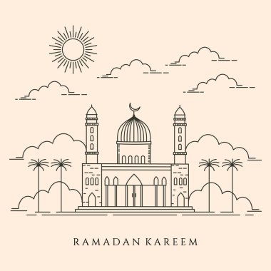çizgi sanat camii manzara tasarımı, raamadan kareem arkaplan tasarımı