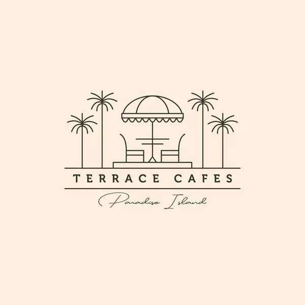 Terrace Cafe Tropikal Logo Vektör Sembolü Illüstrasyon Tasarımı Çizgi Sanat — Stok Vektör