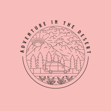 Çöl vintage logo vektör tasarımında macera, dağ logosu tasarımı