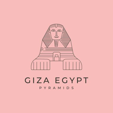 Giza logo vektör çizgisi sanat sembolü çiziminin harika sfenksi, Mısır simgesi