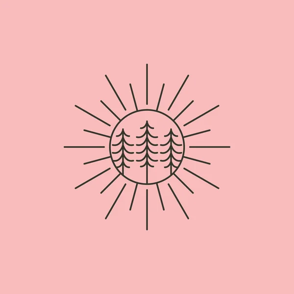 çamlar ve güneş doğası ikon logo vektör sembolü çizim tasarımı