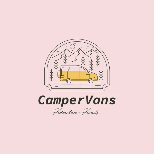 Campervan Print Line Art Logo Vector Symbol Illustration Design — Stock Vector