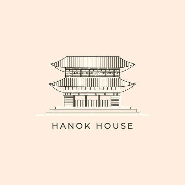 Hanok Casa Tradizionale Coreano Architettura Linea Arte Logo Vettore Illustrazione — Vettoriale Stock