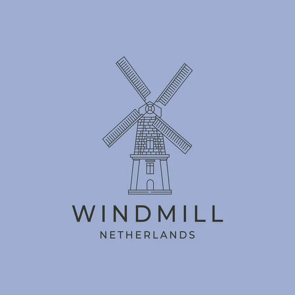 Mulino Vento Paesi Bassi Punto Riferimento Architettura Logo Vettoriale Linea — Vettoriale Stock