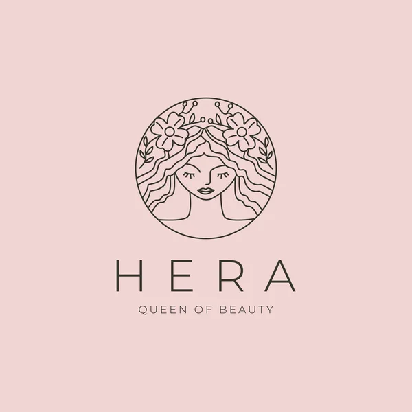 Güzel kadın logo vektörü minimalist çizim tasarımı, çizgi sanatı tarzı