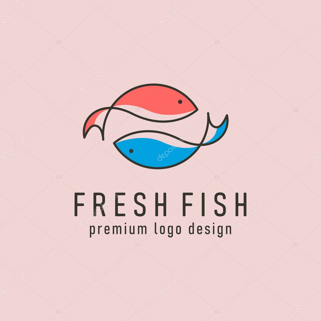 Fresh fish logo icon vector line art symbol illustration design