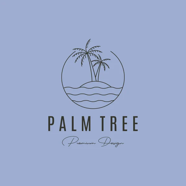 Palm Tree Island Line Art Logo Vector Symbol Illustration Design — Stok Vektör