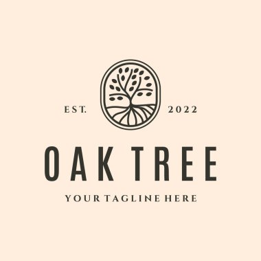 oak tree line natural art logo vector symbol illustration design