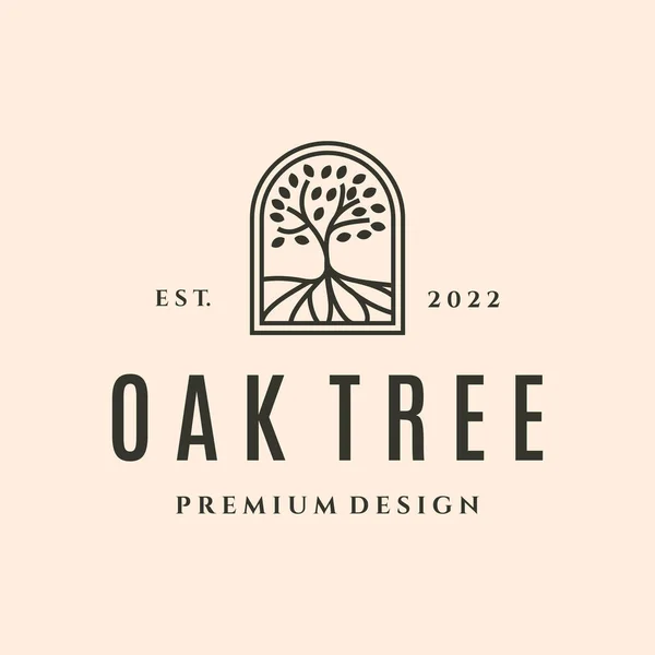 Oak Tree Premium Line Art Logo Vector Symbol Illustration Design — Stok Vektör