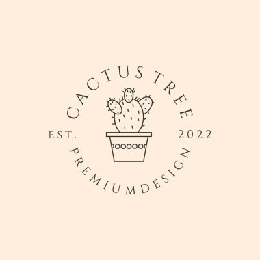 Kaktüs ağacı premium çizgisi logo vektör sembolü çizim tasarımı