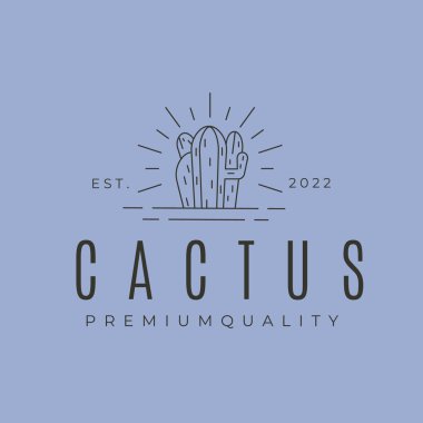 Kaktüs bitkisi ve güneş ışığı çizgisi sanat logosu vektör sembolü çizim tasarımı