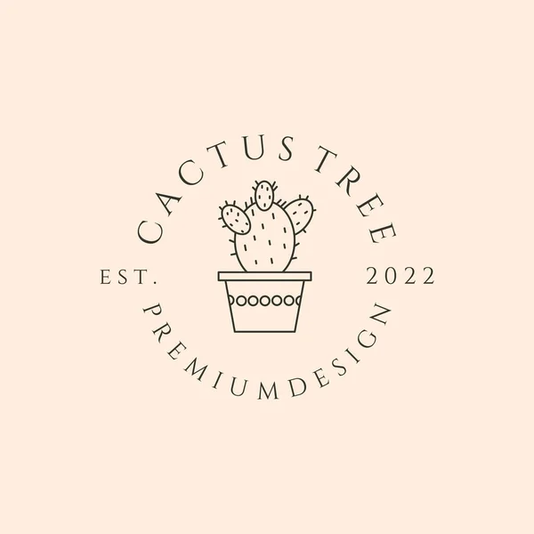 Kaktüs Ağacı Premium Çizgisi Logo Vektör Sembolü Çizim Tasarımı — Stok Vektör