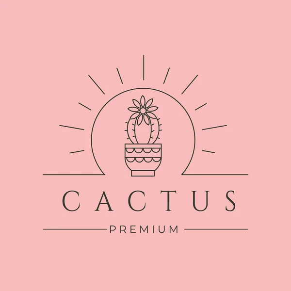 Cactus Sunburst Ligne Art Logo Vecteur Symbole Illustration Conception — Image vectorielle