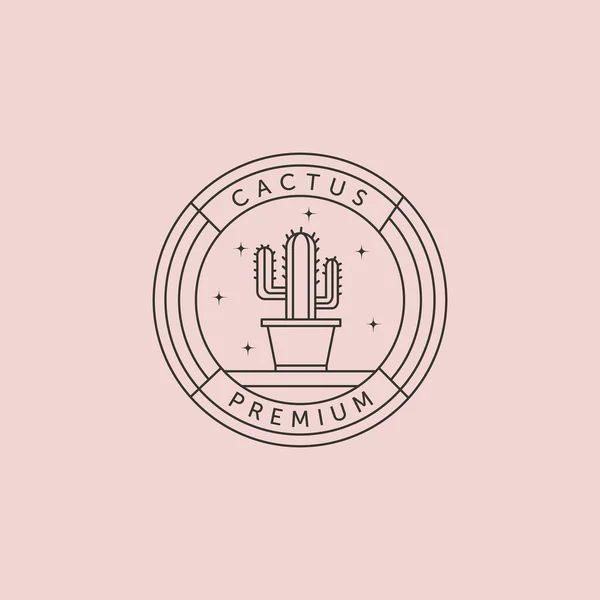 Arbre Cactus Pot Étoile Ligne Art Logo Vecteur Symbole Illustration — Image vectorielle