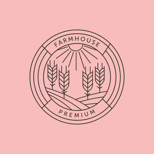 Tarım Buğday Bitkisi Güneş Işığı Çizgisi Sanat Logosu Vektör Sembolü — Stok Vektör