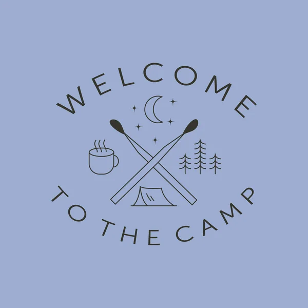 Camp Forest Set Icon Line Art Logo Vector Symbol Illustration — Stock Vector