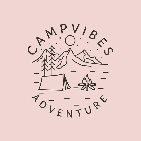 Adventure Camp Vibes Line Art Logo Vector Symbol Illustration Design — Stock Vector
